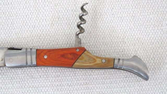 Fabulous Vintage `Laguiole 440` Folding Knife With Corkscrew & Two Tone Wood Handle L: 220 mm