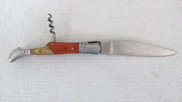 Fabulous Vintage `Laguiole 440` Folding Knife With Corkscrew & Two Tone Wood Handle L: 220 mm