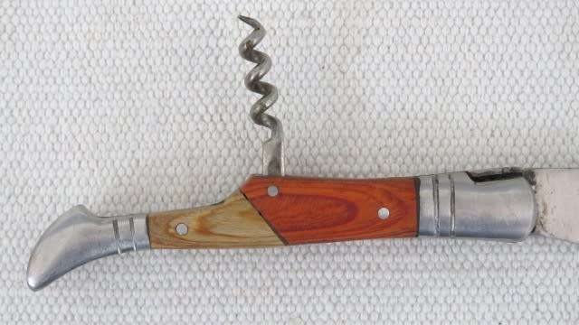 Fabulous Vintage `Laguiole 440` Folding Knife With Corkscrew & Two Tone Wood Handle L: 220 mm