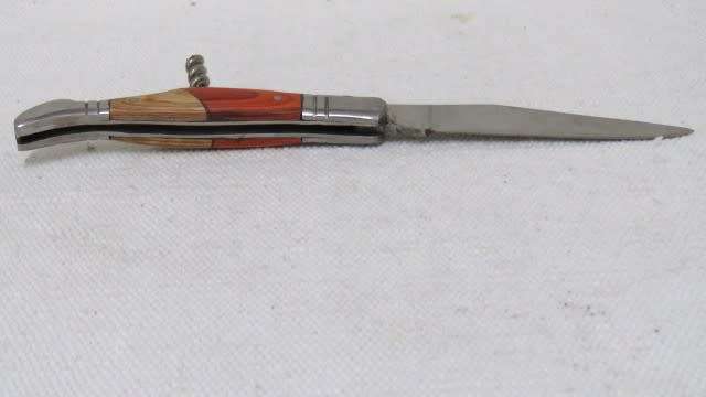 Fabulous Vintage `Laguiole 440` Folding Knife With Corkscrew & Two Tone Wood Handle L: 220 mm