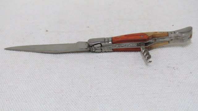Fabulous Vintage `Laguiole 440` Folding Knife With Corkscrew & Two Tone Wood Handle L: 220 mm