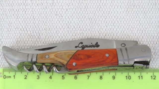 Fabulous Vintage `Laguiole 440` Folding Knife With Corkscrew & Two Tone Wood Handle L: 220 mm