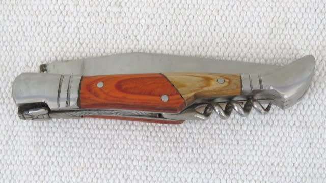 Fabulous Vintage `Laguiole 440` Folding Knife With Corkscrew & Two Tone Wood Handle L: 220 mm