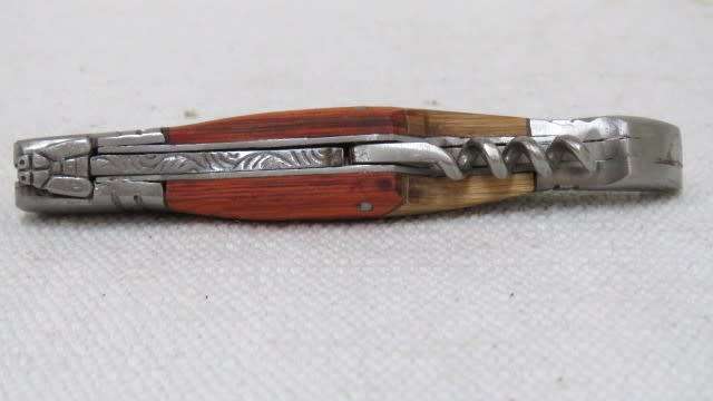 Fabulous Vintage `Laguiole 440` Folding Knife With Corkscrew & Two Tone Wood Handle L: 220 mm