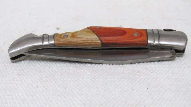 Fabulous Vintage `Laguiole 440` Folding Knife With Corkscrew & Two Tone Wood Handle L: 220 mm