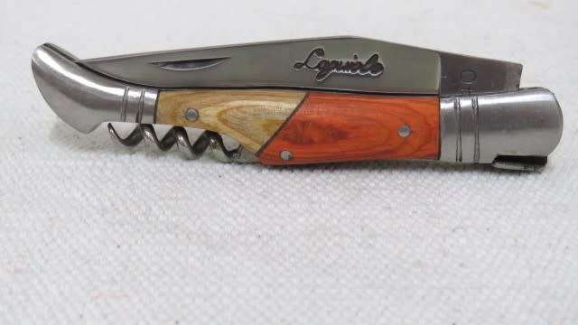 Fabulous Vintage `Laguiole 440` Folding Knife With Corkscrew & Two Tone Wood Handle L: 220 mm