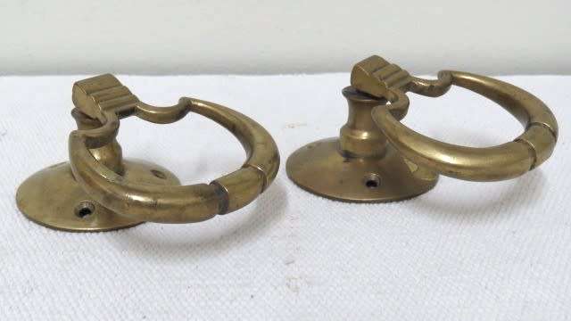 Two Stunning Vintage Solid Brass Drawer/Cupboard/Door Swing Drop Pull Handles 70 x 75 mm