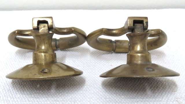 Two Stunning Vintage Solid Brass Drawer/Cupboard/Door Swing Drop Pull Handles 70 x 75 mm