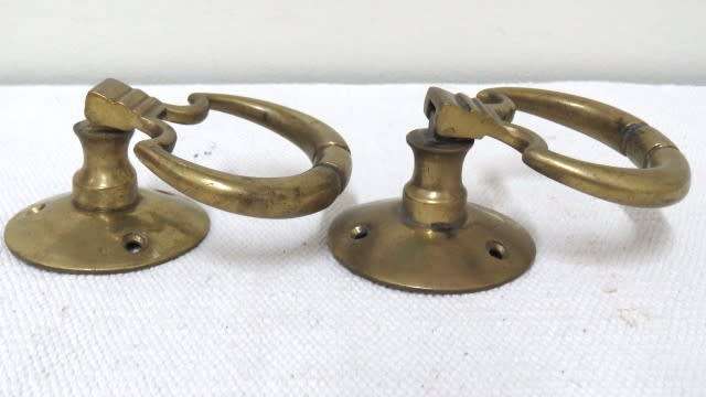 Two Stunning Vintage Solid Brass Drawer/Cupboard/Door Swing Drop Pull Handles 70 x 75 mm