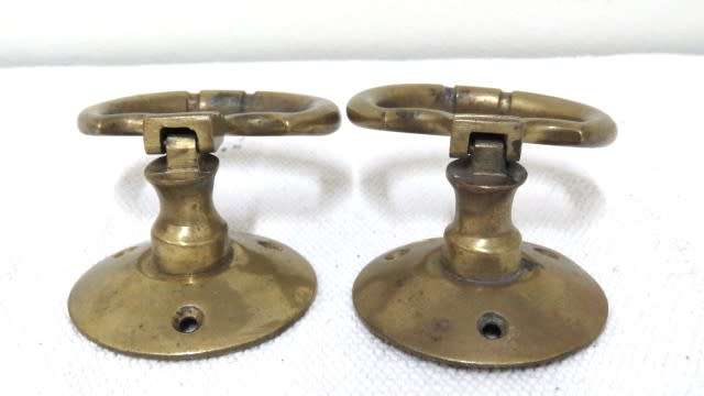 Two Stunning Vintage Solid Brass Drawer/Cupboard/Door Swing Drop Pull Handles 70 x 75 mm