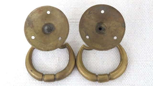 Two Stunning Vintage Solid Brass Drawer/Cupboard/Door Swing Drop Pull Handles 70 x 75 mm