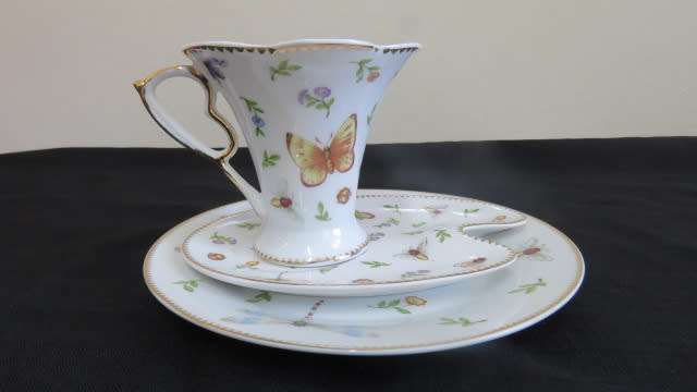 Wiesenthal Collection Tea Cup Trio Butterflies Fine Porcelain