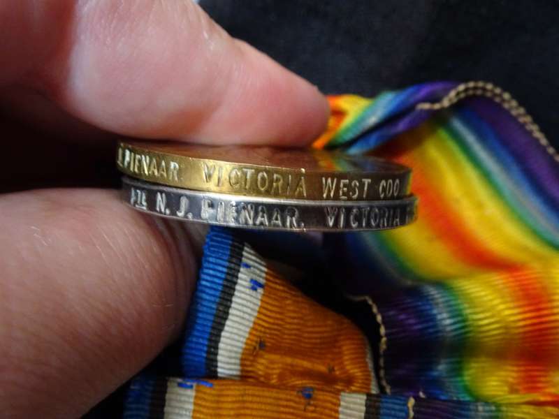 A Set of WW1 Awarded metals (PTE N.J PIENAAR VICTORIA WEST CDO)