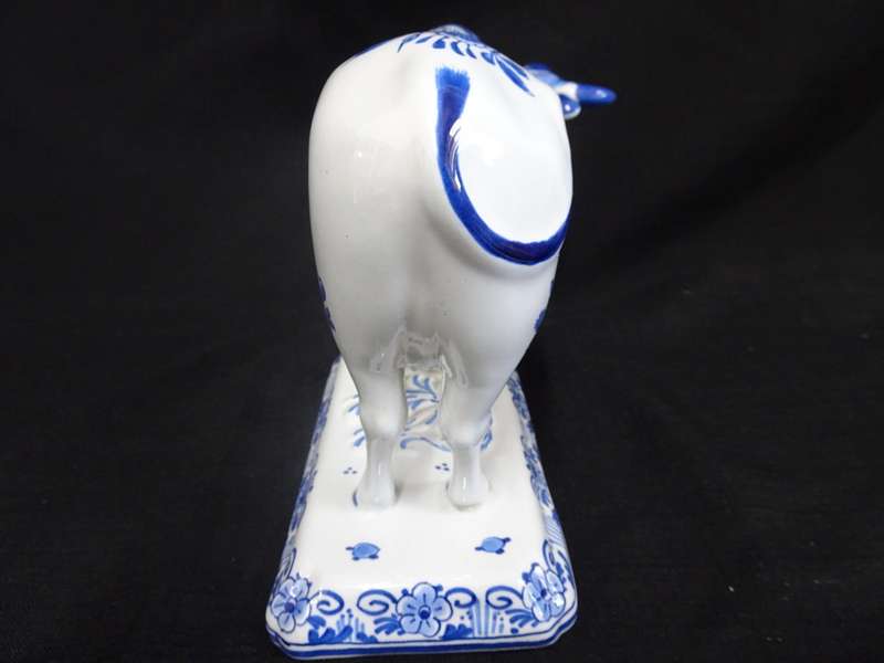 Large Vintage Royal Delft Cow Figurine Statue Blue & White Floral Decor