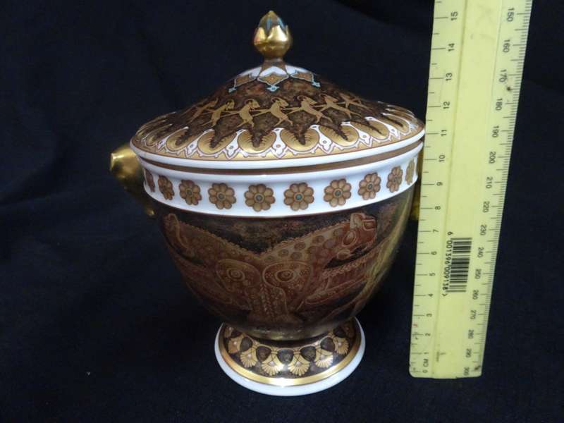 Exceptional Hand Painted Porcelain Lidded Coupe Made in Hutschenreuther Germany