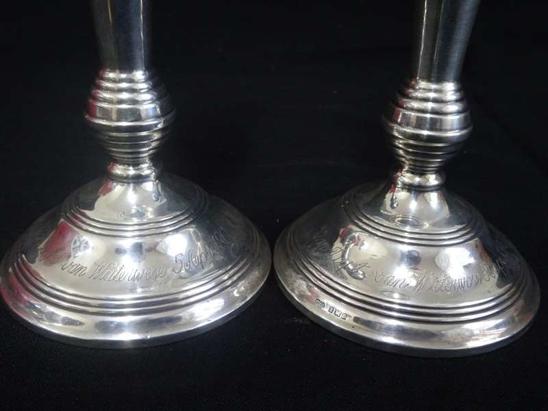 Stunning 1967-68 Birmingham Hallmark Silver Pair Of Candlesticks With Reeded Rims (Read Description)