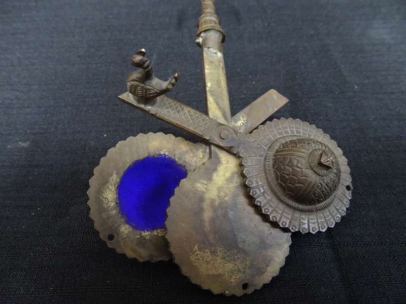 Antique Brass KAJAL DANI Kohl Holder with Mirror and Kohl pots - Peacock Motif