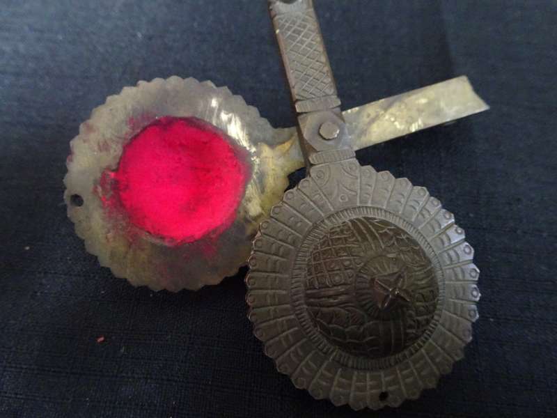 Antique Brass KAJAL DANI Kohl Holder with Mirror and Kohl pots - Peacock Motif