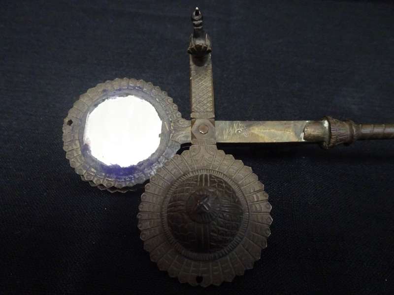 Antique Brass KAJAL DANI Kohl Holder with Mirror and Kohl pots - Peacock Motif