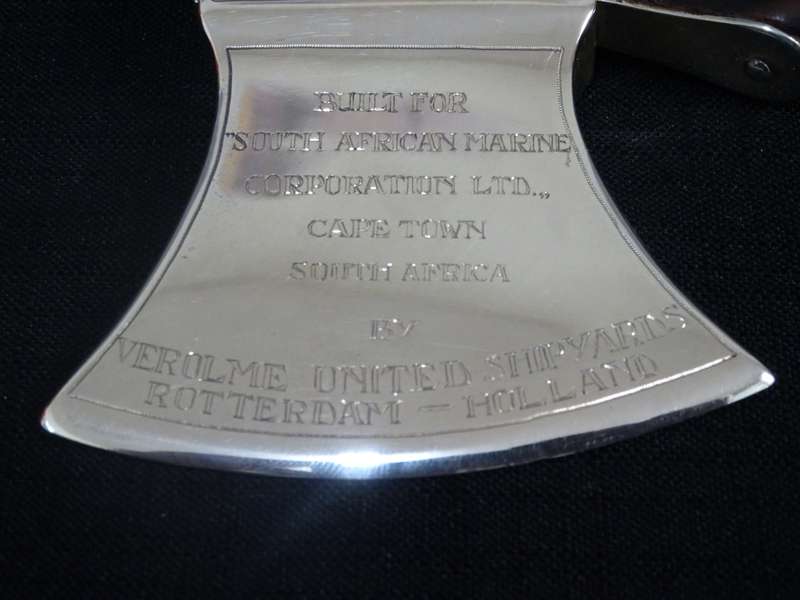 Beautiful Silver Hallmarked Presentation Axe For The Launching Of MS `SA Hexrivier`(See Description)