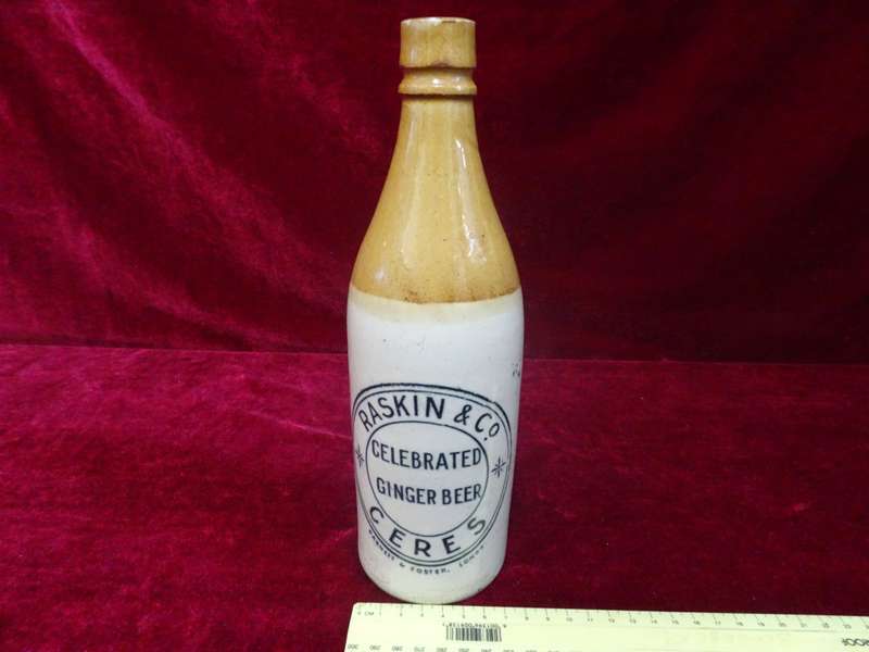 Antique Raskin & Co Celebrated Ginger Beer Bottle for Barnett & Foster - Ceres