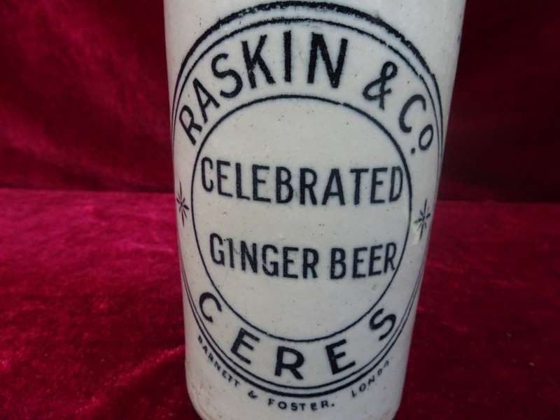 Antique Raskin & Co Celebrated Ginger Beer Bottle for Barnett & Foster - Ceres