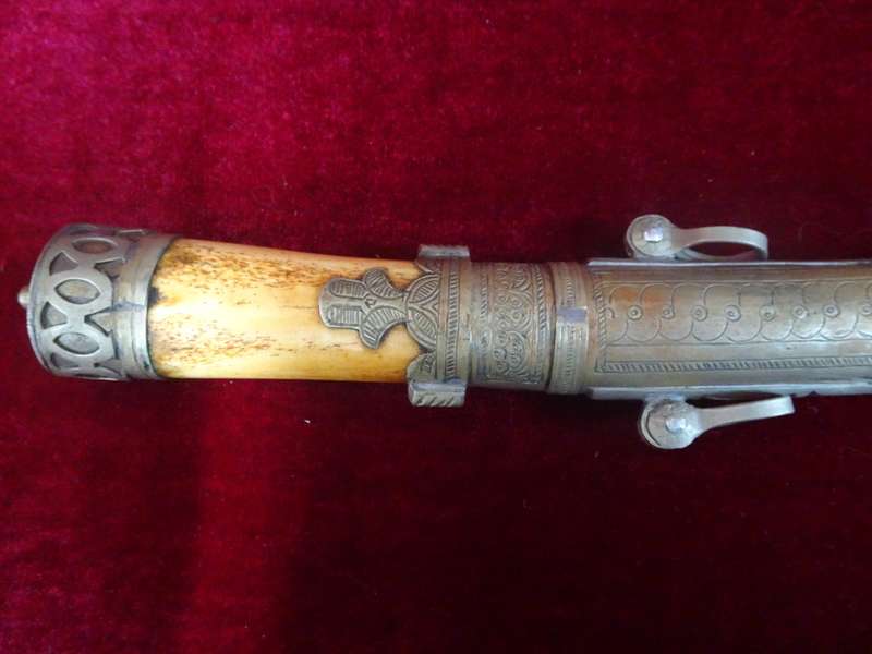 Vintage Morocco Style Dagger In Metal And Bone Sheath With Stunning Decorations In Excellent Cond.