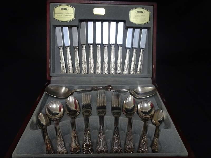 Stunning Viners Kings Royale Guild Silver Canteen Of Cutlery Collection - Sheffield England