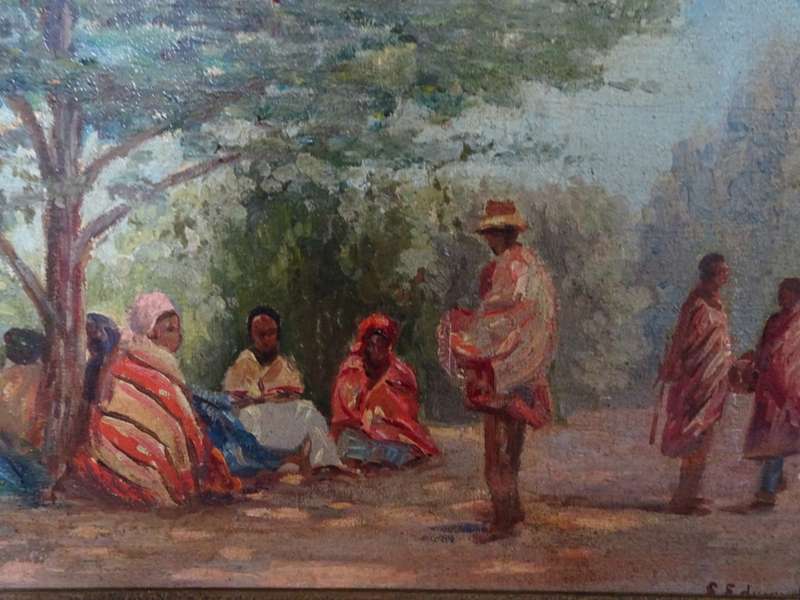 Stunning Vintage Oil On Board African Sceen By S. Edward Artist - See My Description