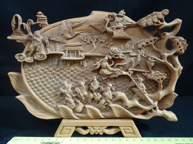 Elegant Vintage 1940s Chinese Handmade Blond Wood Carving/Sculpture - See Description