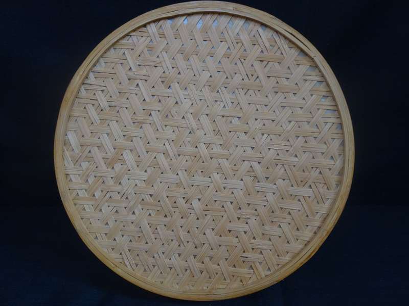 Vintage Asian Bamboo Serving Tray And Six Coasters With Glass - Made In China
