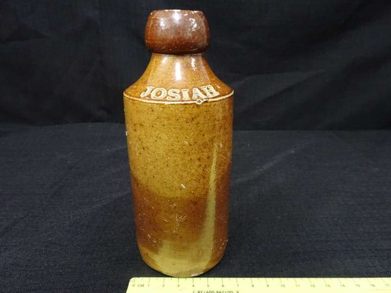 Antique Salt-Glazed Ginger Beer Bottle For Josiah Russell - See Description