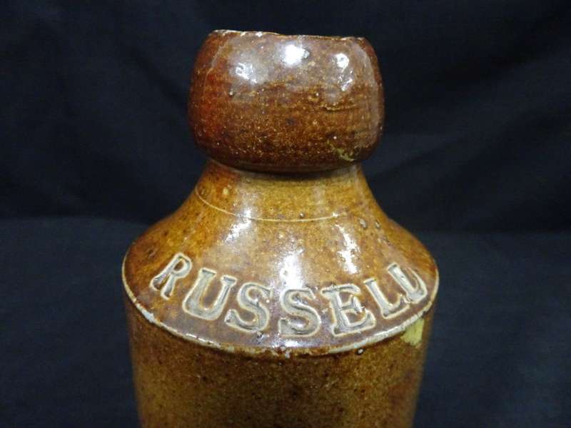 Antique Salt-Glazed Ginger Beer Bottle For Josiah Russell - See Description