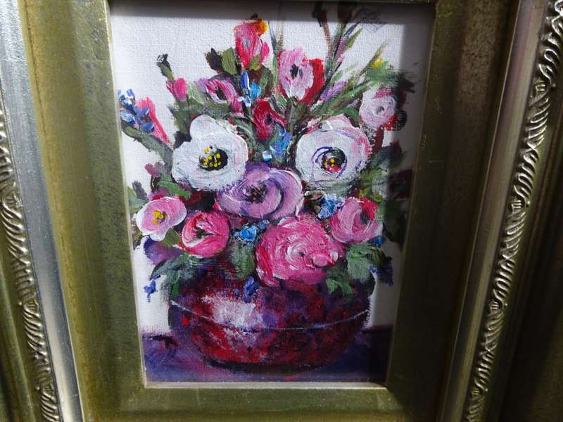 Stunning Oil On Board "Flowers" In Magnificent Decorative Frame - Artist Unknown-Condition Excellent