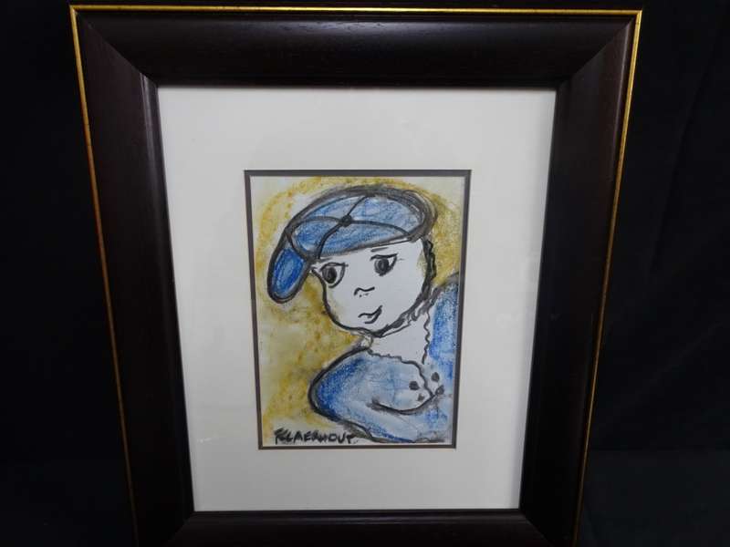 Frans Claerhout (SA 1919 - 2006) Mixed Media "Boy With Blue Cap" - Framed - In Excellent Condition