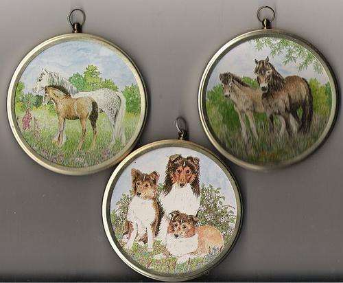 Three small Julia Morland prints - framed (Welsh mountain ponies, Collies, Exmoor ponies)