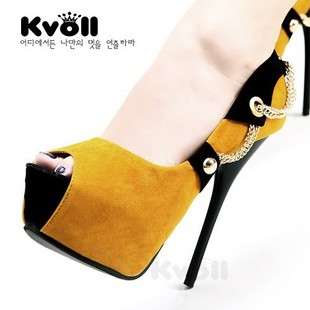 R785***   Kvoll Metal chain high Heels blue/gold high heels