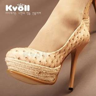 R850*** Kvoll Weave red/beige/pink high heels