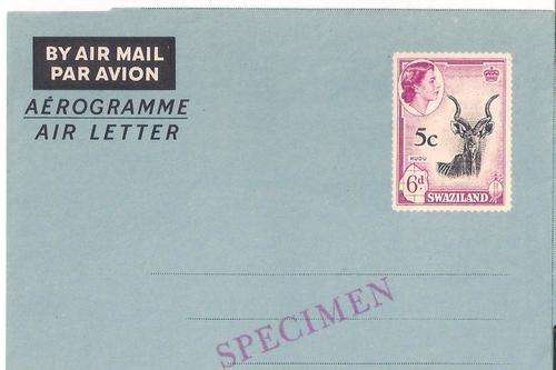SWAZILAND INTERESTING 1961 QEII UNUSED SURCHARGED SPECIMEN AEROGRAM(AIR LETTER)