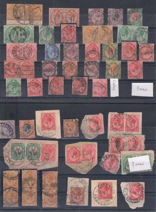 UNION OF SA KGV 1913 USED SELECTION. POSTMARKS GOOD VALUE LOT. TWO SCANS