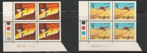 RHODESIA 1970 DEF ISSUE + ADDITIONAL VALUE CONTROL BLOCKS. SACC 196-214. PLEASE READ DESCRIPTION.