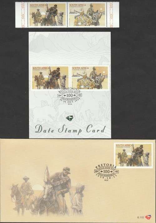 RSA 1999 COMMEMORATION OF ANGLO-BOER WAR. SELECTION OF DATE STAMP CARDS, BOOKLET, FDCS ETC.