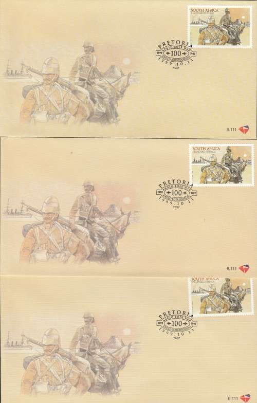 RSA 1999 COMMEMORATION OF ANGLO-BOER WAR. SELECTION OF DATE STAMP CARDS, BOOKLET, FDCS ETC.