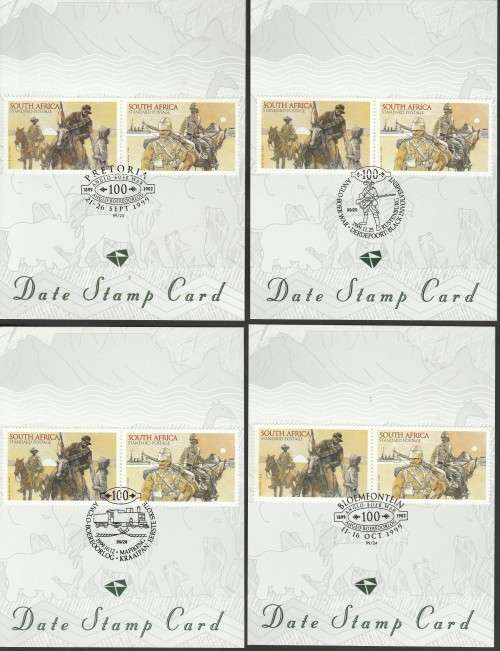 RSA 1999 COMMEMORATION OF ANGLO-BOER WAR. SELECTION OF DATE STAMP CARDS, BOOKLET, FDCS ETC.