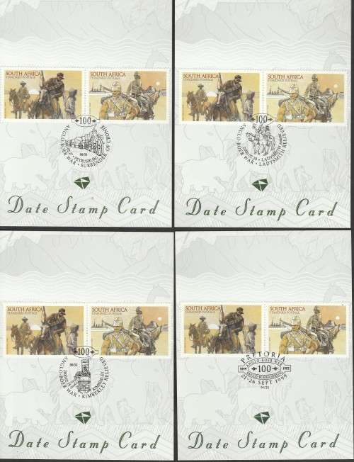 RSA 1999 COMMEMORATION OF ANGLO-BOER WAR. SELECTION OF DATE STAMP CARDS, BOOKLET, FDCS ETC.