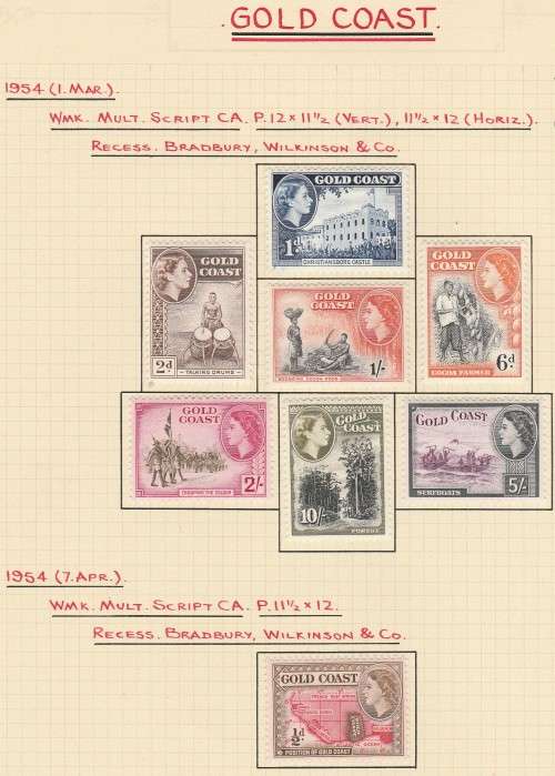 GOLD COAST 1952/1953/1954 WRITTEN UP ON PAGE AS LISTED BELOW. MOUNTED MINT.