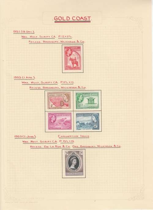 GOLD COAST 1952/1953/1954 WRITTEN UP ON PAGE AS LISTED BELOW. MOUNTED MINT.
