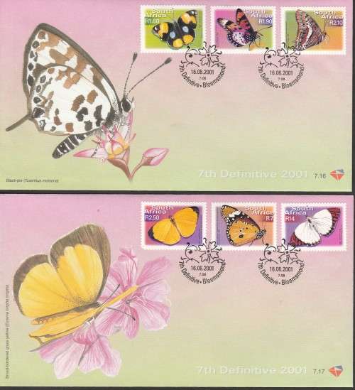 RSA 2001/2002 7TH DEF ADDITIONAL VALUE BUTTERFLY FDCS (7.16, 7.17, 7.40 & 7.41). AS NEW.