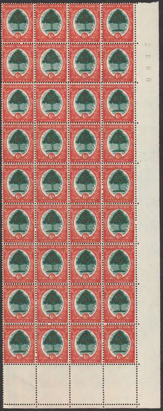 UNION OF SA 1947-1954 HYP & SCREENED PICTORIALS MARGINAL BLOCK OF (X36) STAMPS. SACC 118.