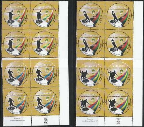 BOTSWANA 2010 JOINT SAPOA WORLD CUP SG 1137-1145 SET OF (X9). UMM IMPRINT BLOCKS OF (X4). CV GBP 52.